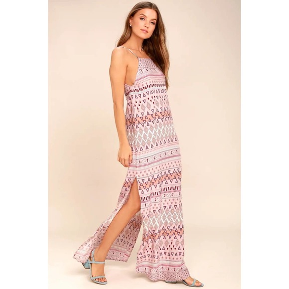 Lulu’s Mosaic Days Blush Pink Print Maxi Dress - Picture 3 of 10